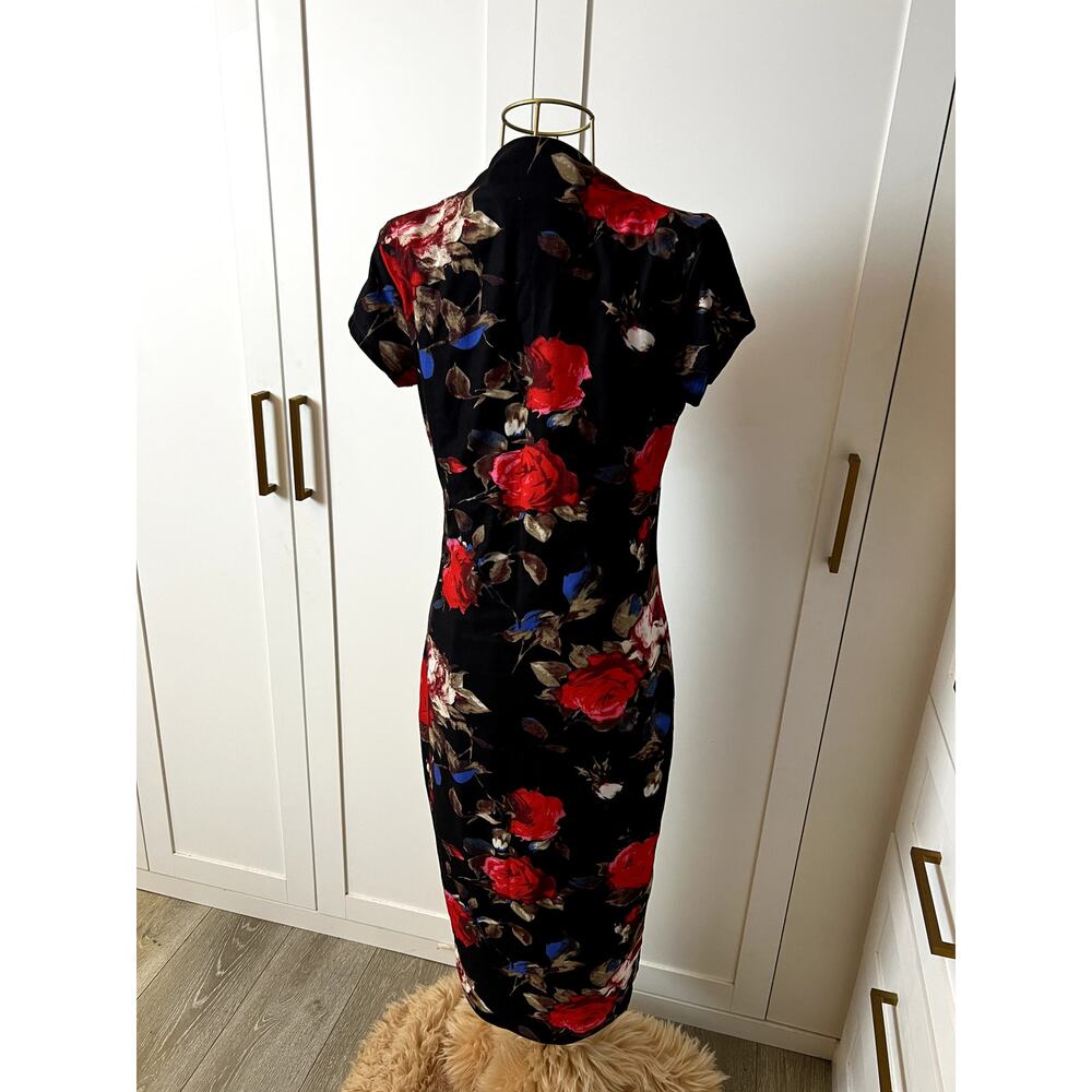 Unique Vintage Black Red Floral Dress Size XL - Picture 2 of 2